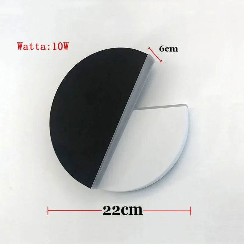 Rotating round LED wall light with warm light, 220mm diameter, wrought iron acrylic, black white finish