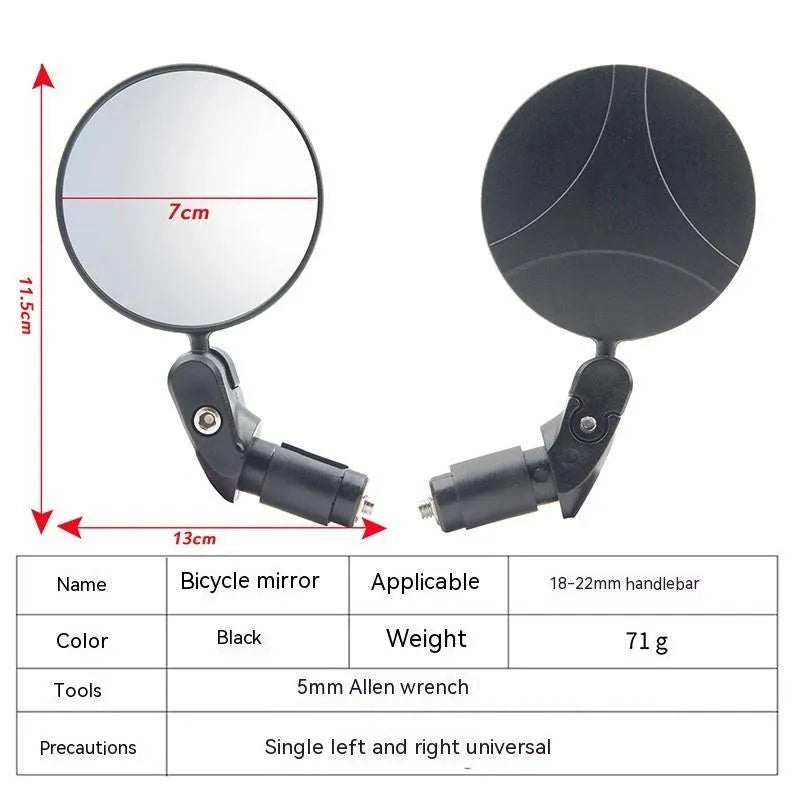 Black foldable convex blind spot mirror showing 7cm reflective surface and adjustable arm.