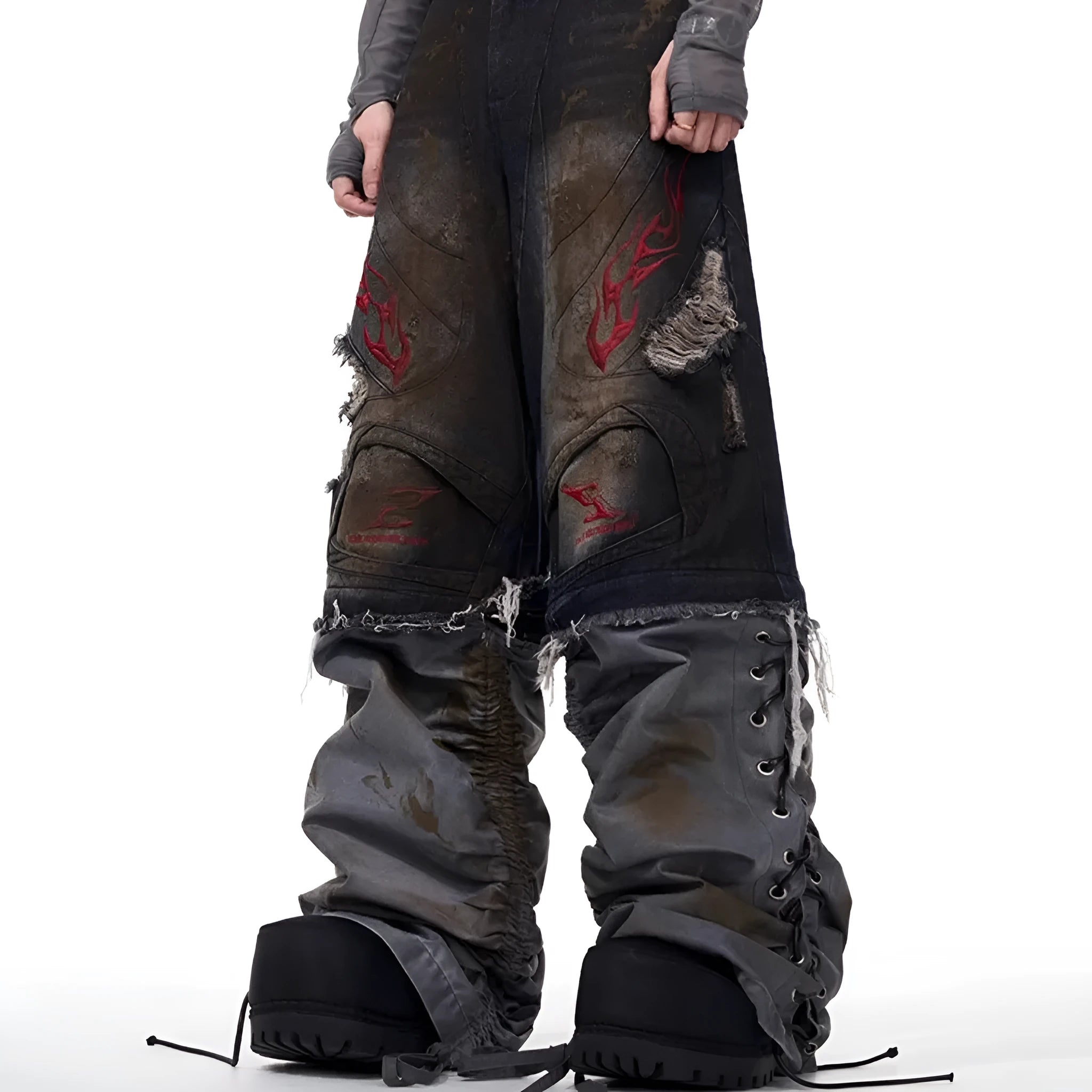 Men's retro jeans with detachable trouser legs in wide-leg loose fit