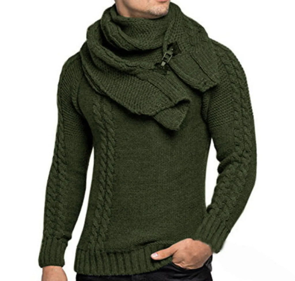 Men winter sweater slim fit pullover in green colour, front view