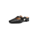 British-style square toe outdoor slippers in black, beige, and silver colours with low heel design
