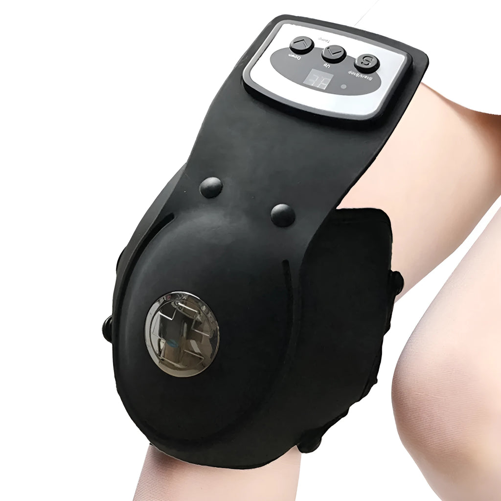 Knee massager unit with infrared heat function, adjustable controls, and included knee and shoulder pads.