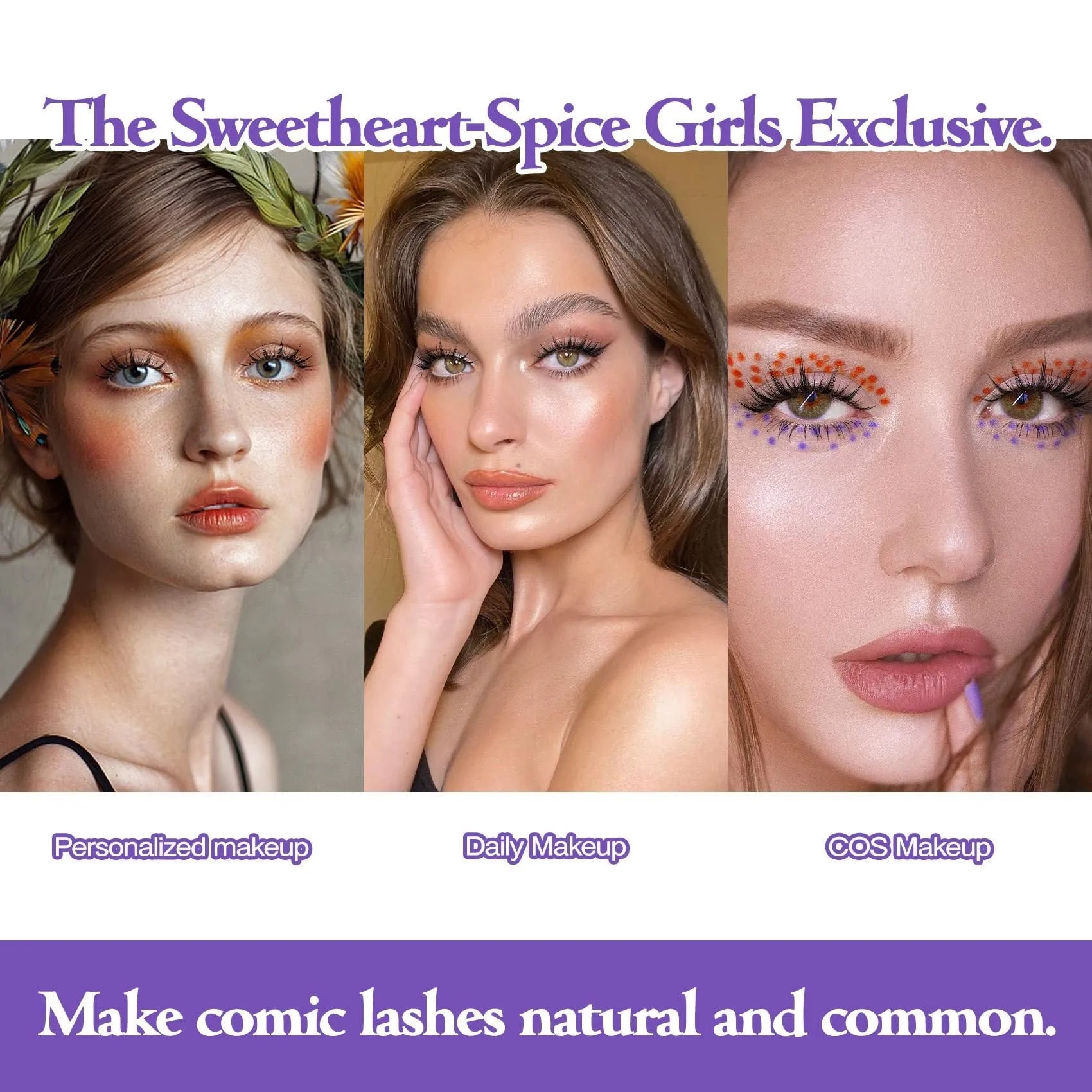 Five pairs of manga style false eyelashes with natural wispy design for anime cosplay and Korean makeup applications