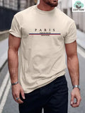 Men's loose fit cotton T-shirt with a printed letter design in apricot colour