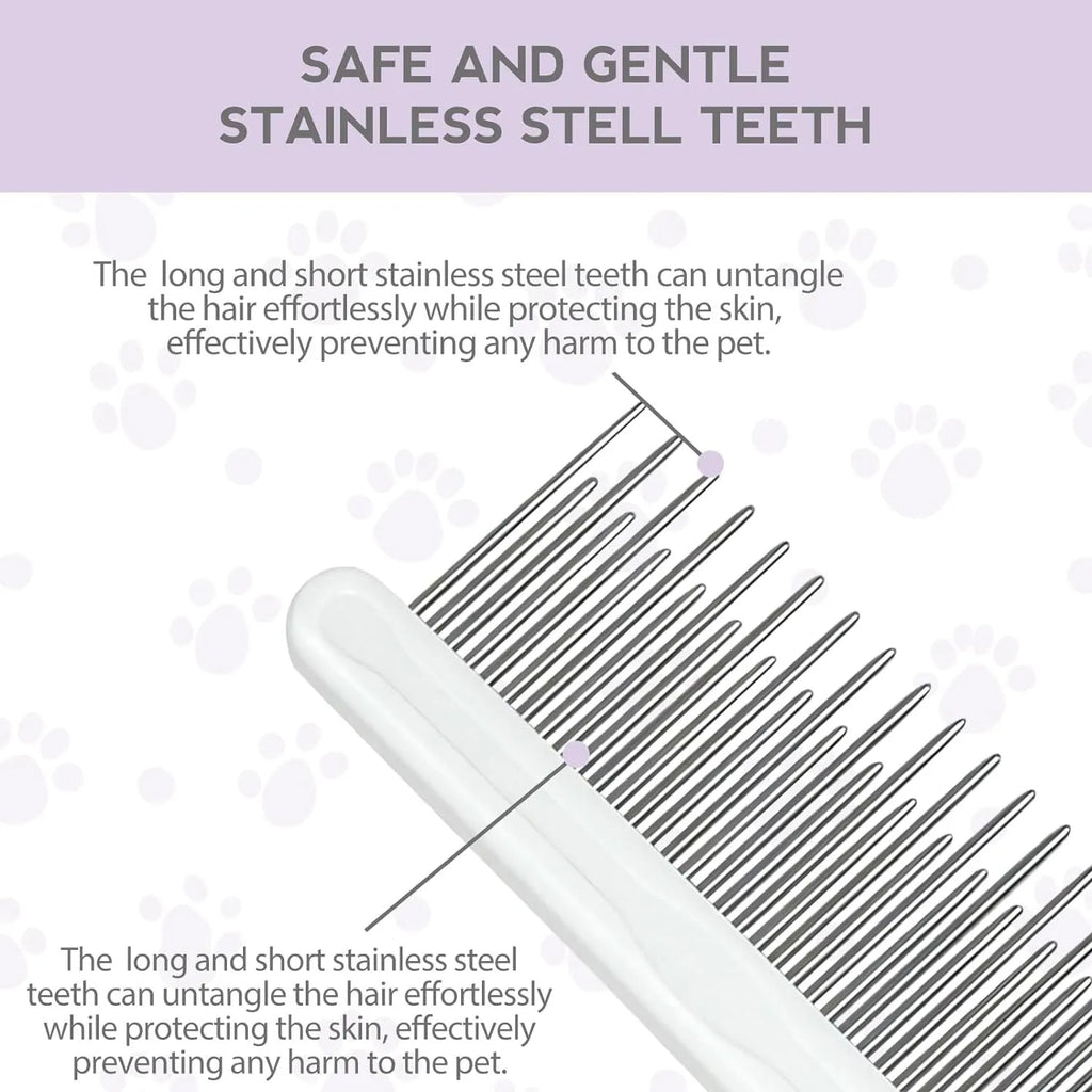 Purple pet detangling comb with stainless steel teeth for grooming cats and dogs