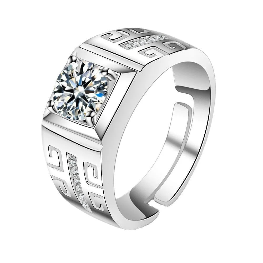 Adjustable copper men's ring featuring a large square diamond design in a gold tone finish.