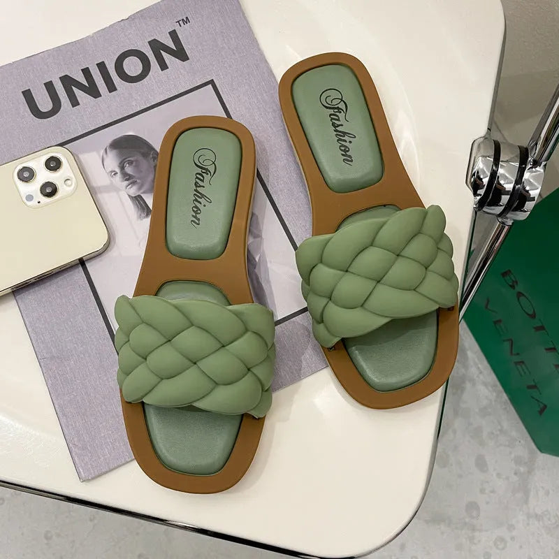 Women's plaid pattern PVC beach sandals with thick anti-skid soles in multiple colour options
