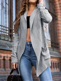 Grey loose-fitting women's cardigan coat with front pockets.