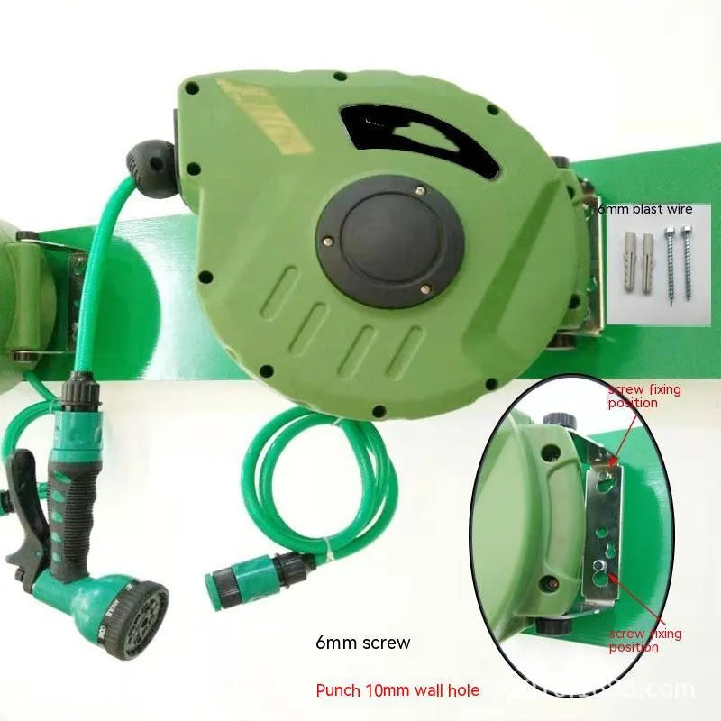 Automatic retractable hose reel water drum with 10 metre PVC hose for car wash and garden watering