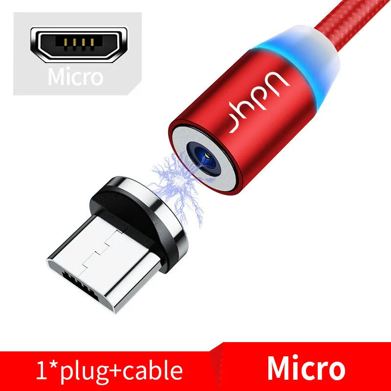 Magnetic data cable with detachable magnetic heads for Android Apple and TYPE-C devices in black red silver colours