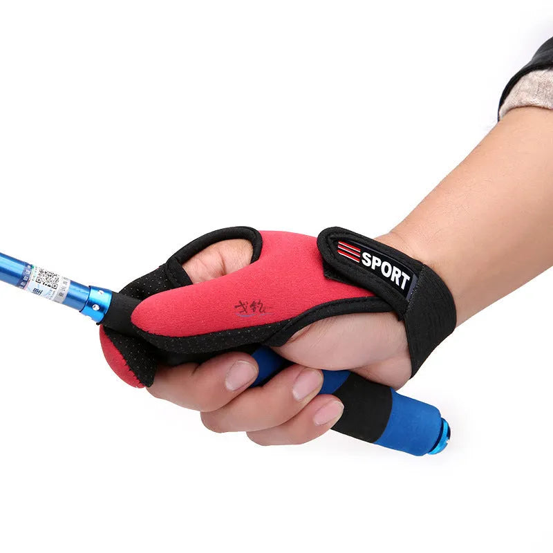 Two-finger fishing glove showing diving cloth back and microfiber palm in available colour options