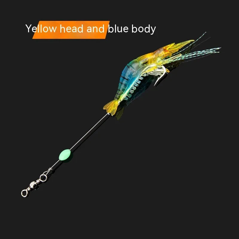 Pack of six Luer soft fishing lures with hooks in different colour combinations including luminous pink and yellow.