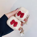 Beige red bow shell TPU AirPods case with clamshell design for AirPods Pro