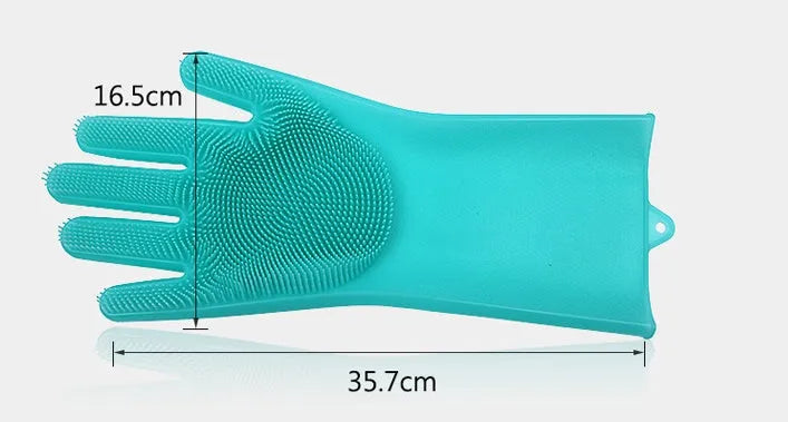 Silicone heat-resistant cleaning gloves with sponge surface in various colour options