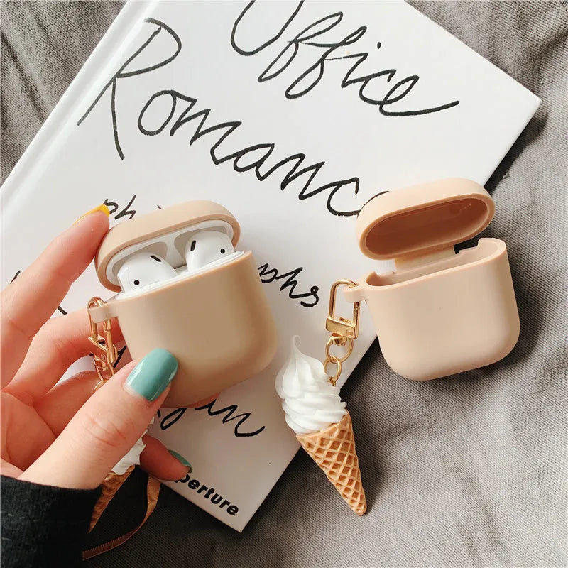 Silicone protective case with ice cream cone design for Apple AirPods 2 wireless headphones