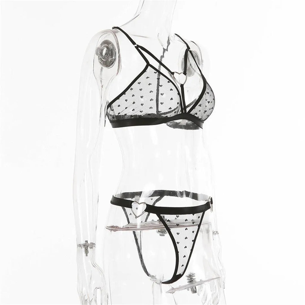 Ladies black mesh spandex two-piece sportswear set with matching top and pants