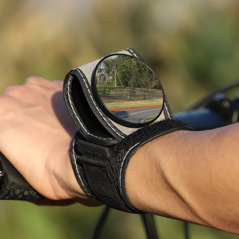 Black nylon bicycle handlebar rear-view mirror with adjustable clamp mechanism