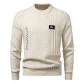 Simple men's solid color pullover sweater in beige with ribbed hem, loose fit, Modal and rabbit hair blend