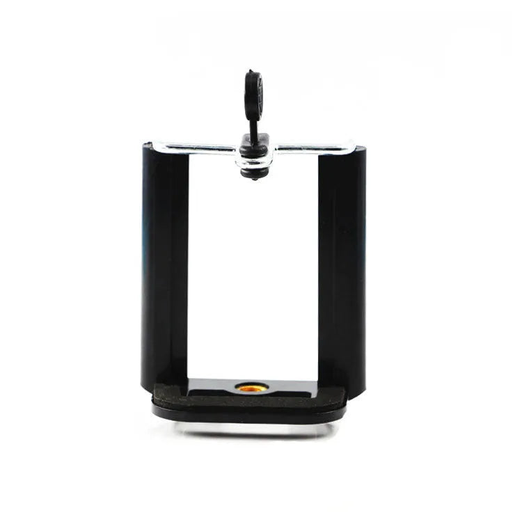 Black plastic U-shaped mobile phone clip holder with mounting bracket for hands-free use