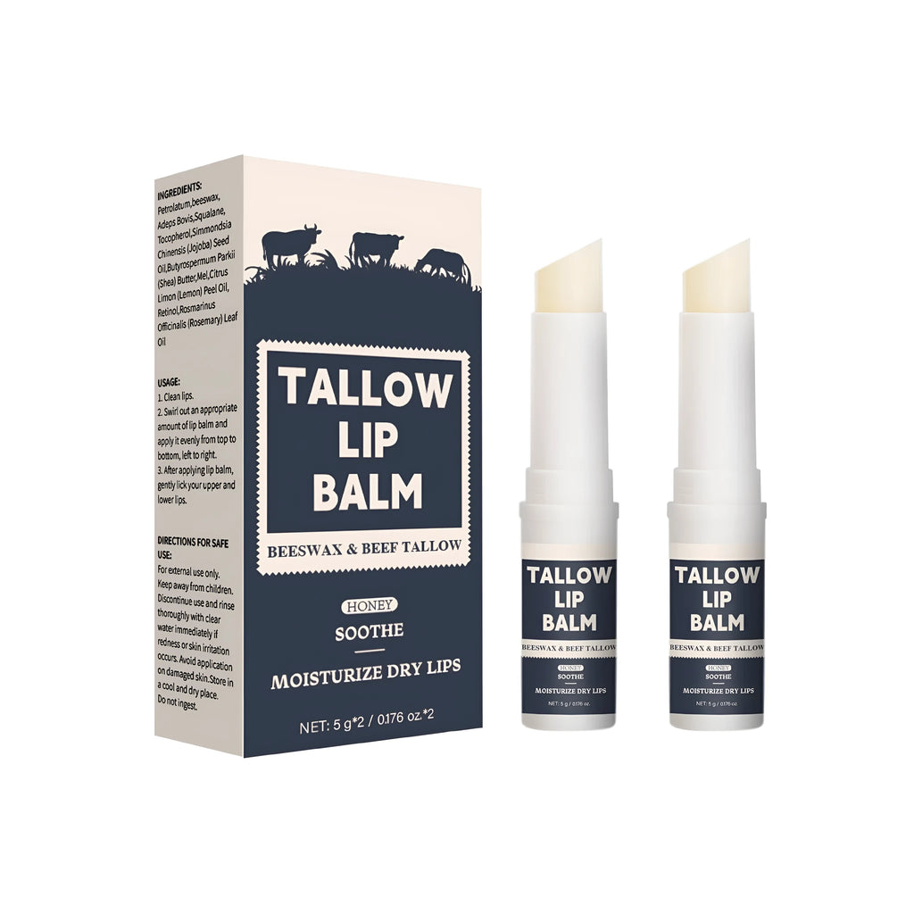 Two Light Grain Soft Full Lips beef fat lip balms in standard packaging.