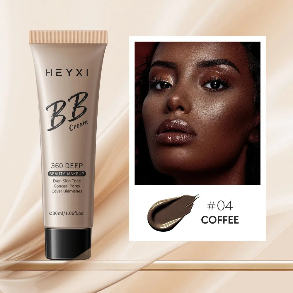 Waterproof and sweat-proof BB cream makeup in four colour shades 01, 02, 03, 04.