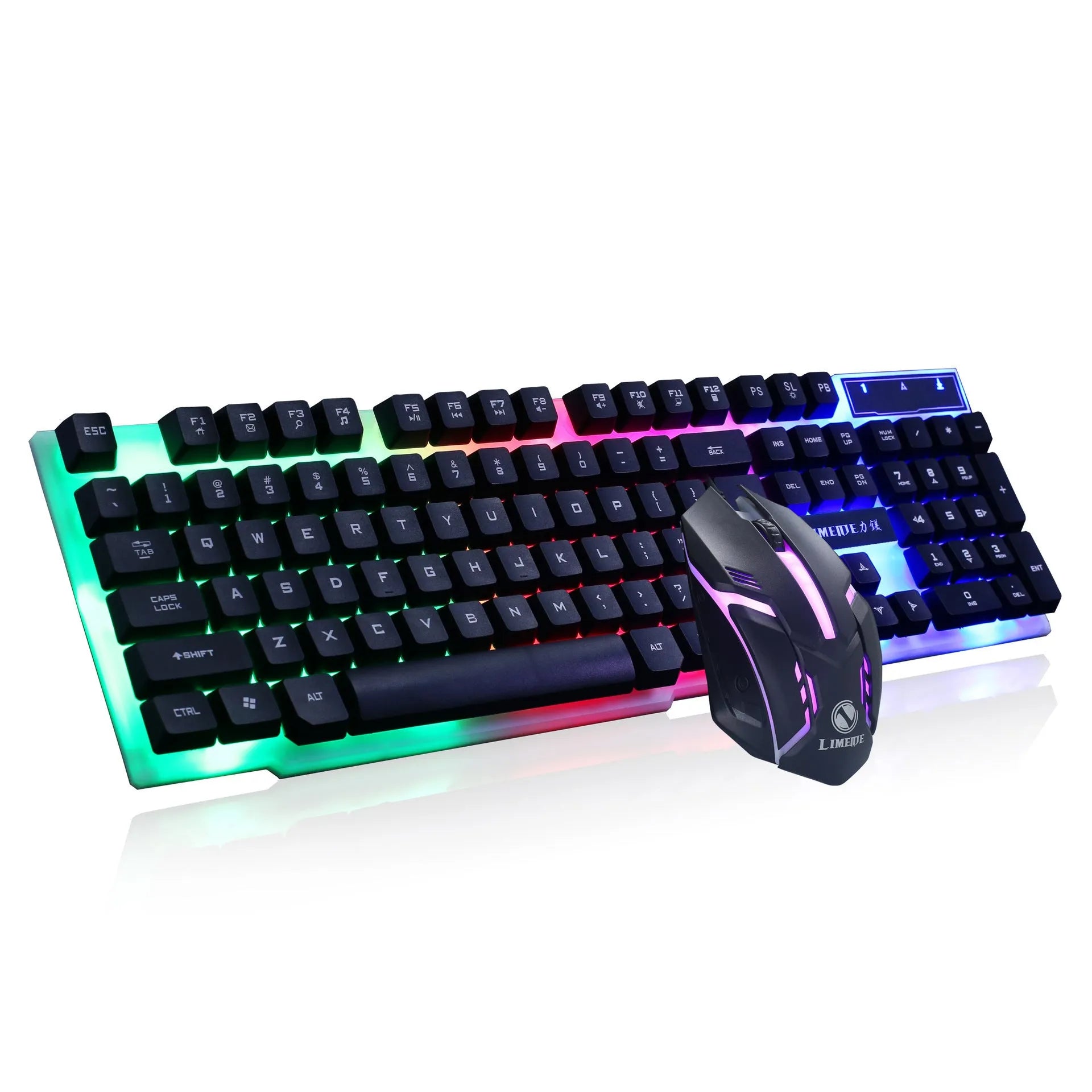 Limei GTX300 mechanical gaming keyboard and mouse set with backlit keys in black and white colour option