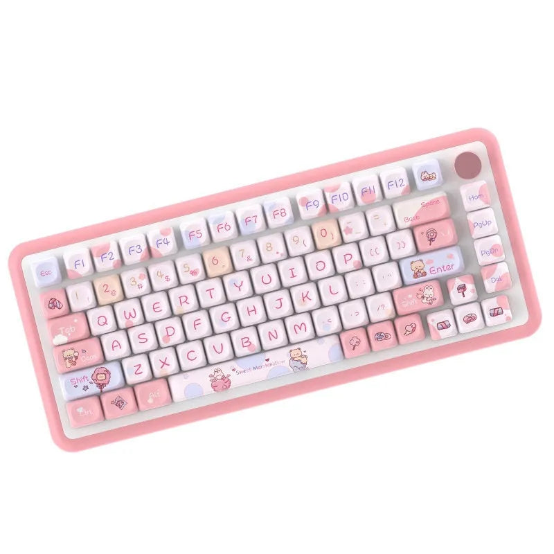 Sweet cotton candy coloured mechanical keyboard keycap set showing pastel keys for 112 and 120 key layouts.