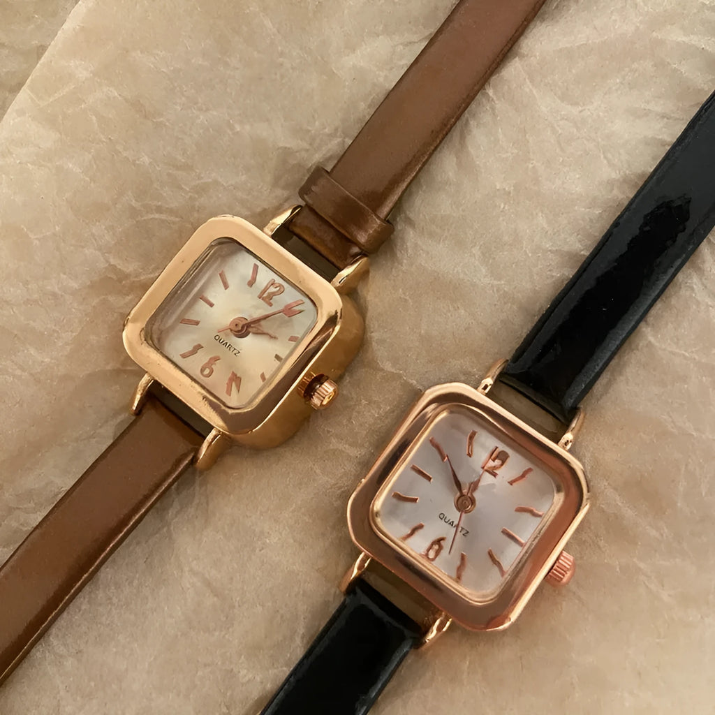 Women's retro fashion watch with alloy case in black, white, pink, or brown colours