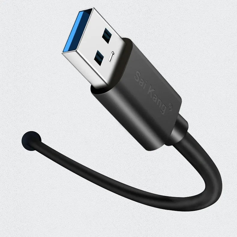 Black USB male to female extension cable showing connector details and available in multiple lengths