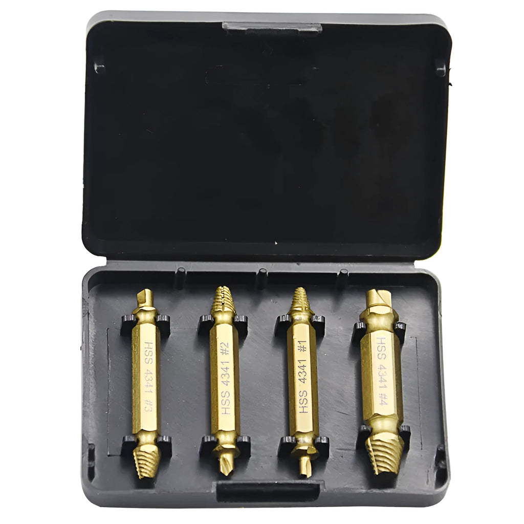 4341 high-speed steel screw extractor set of five pieces on a white background