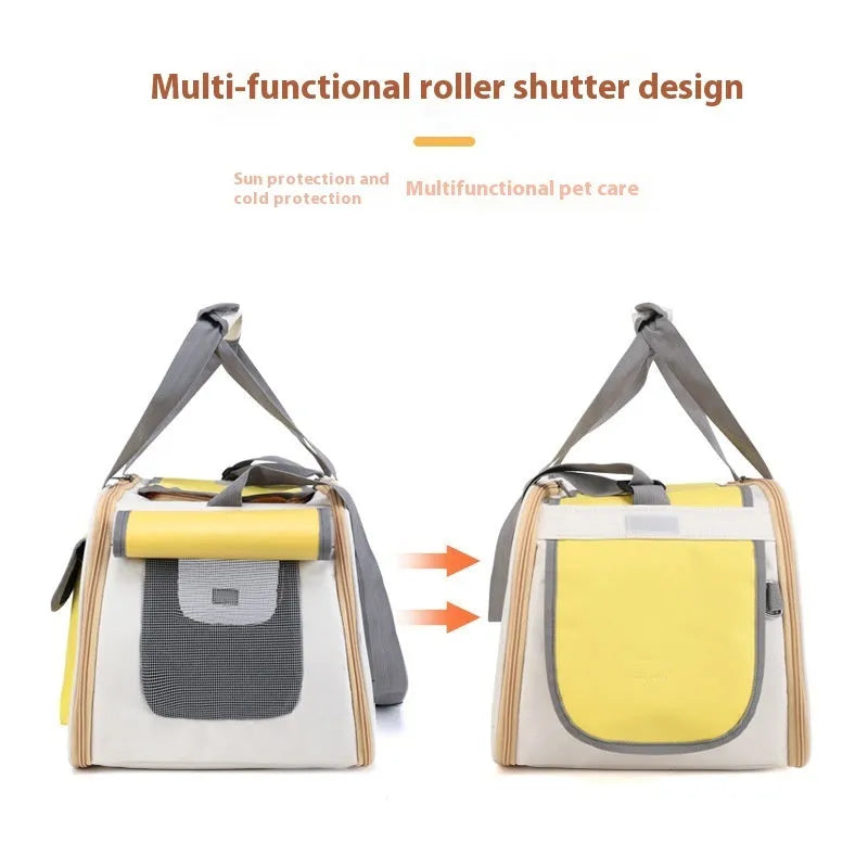 Foldable canvas pet bag with single shoulder strap in black, green or yellow colour