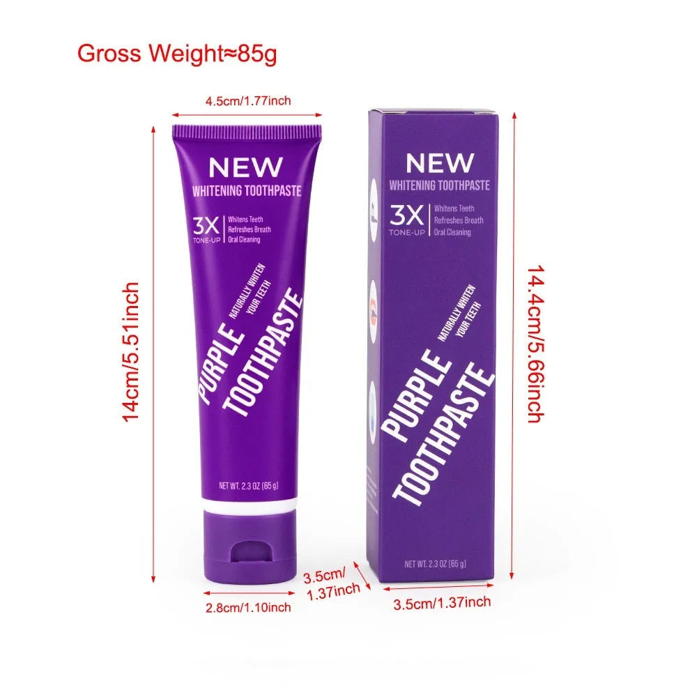 Purple whitening toothpaste tube for adults to remove yellow tooth stains