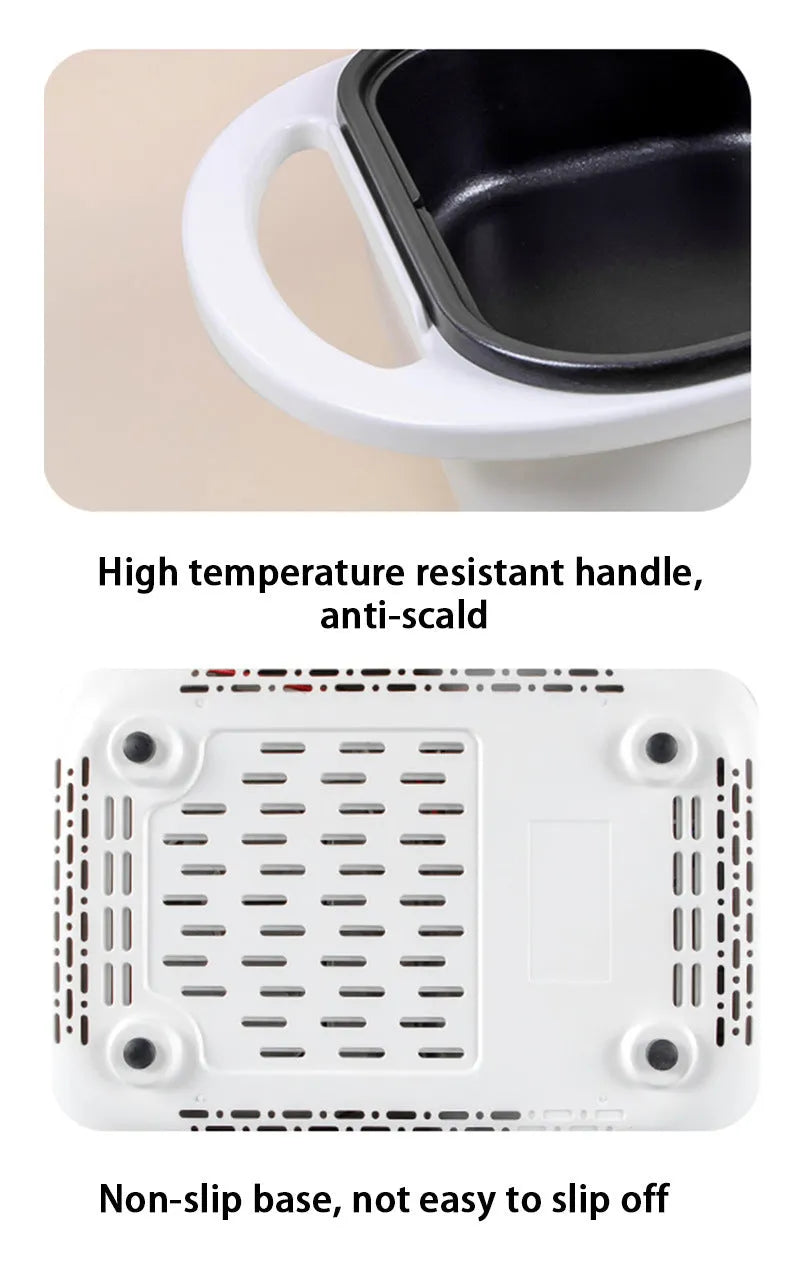 White or green electric hot pot and frying oven 2-in-1 kitchen appliance with mechanical controls