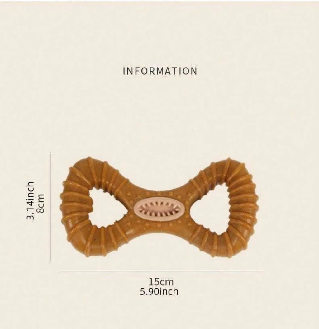 Durable rubber dog chew bone toy for teeth cleaning and play, shown in 8 shape and Y shape options.