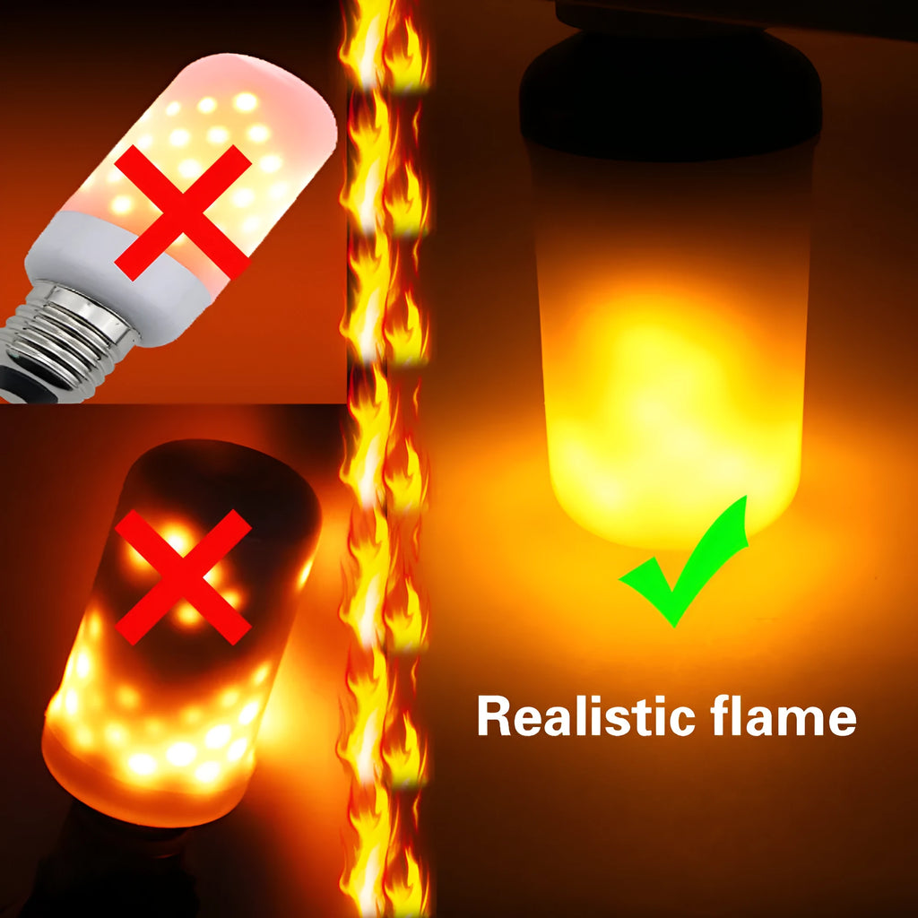 Decorative flame effect LED bulb producing flickering fake fire light