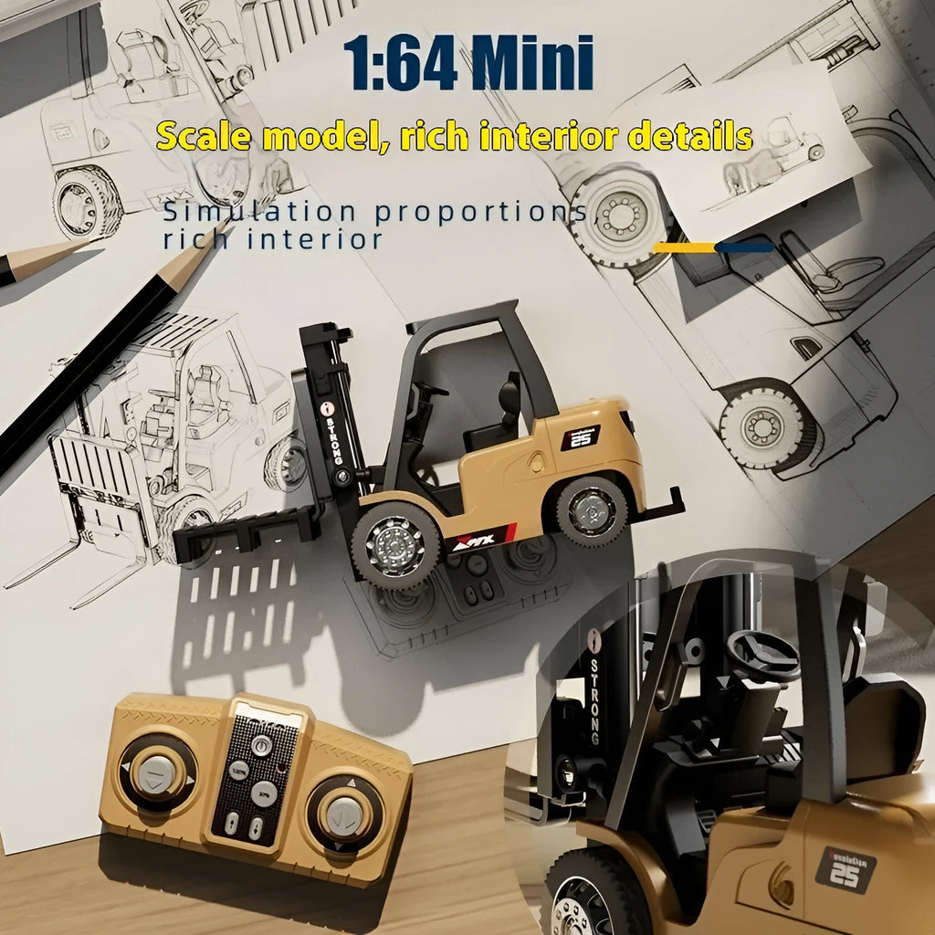 1:64 scale bluetooth mini alloy forklift remote control model toy with cargo accessories