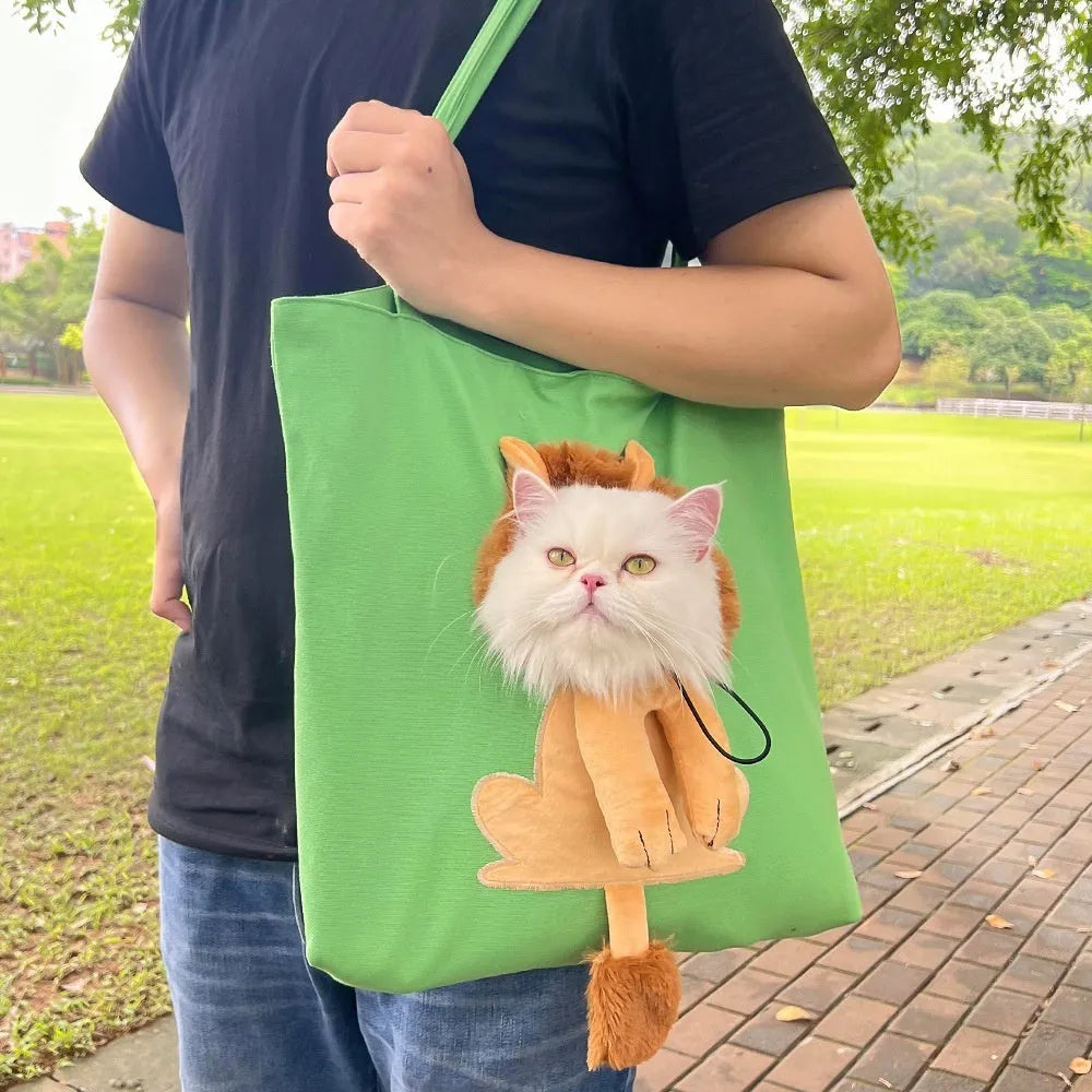 Canvas pet carrier shoulder backpack with cartoon pattern for a cat or small dog