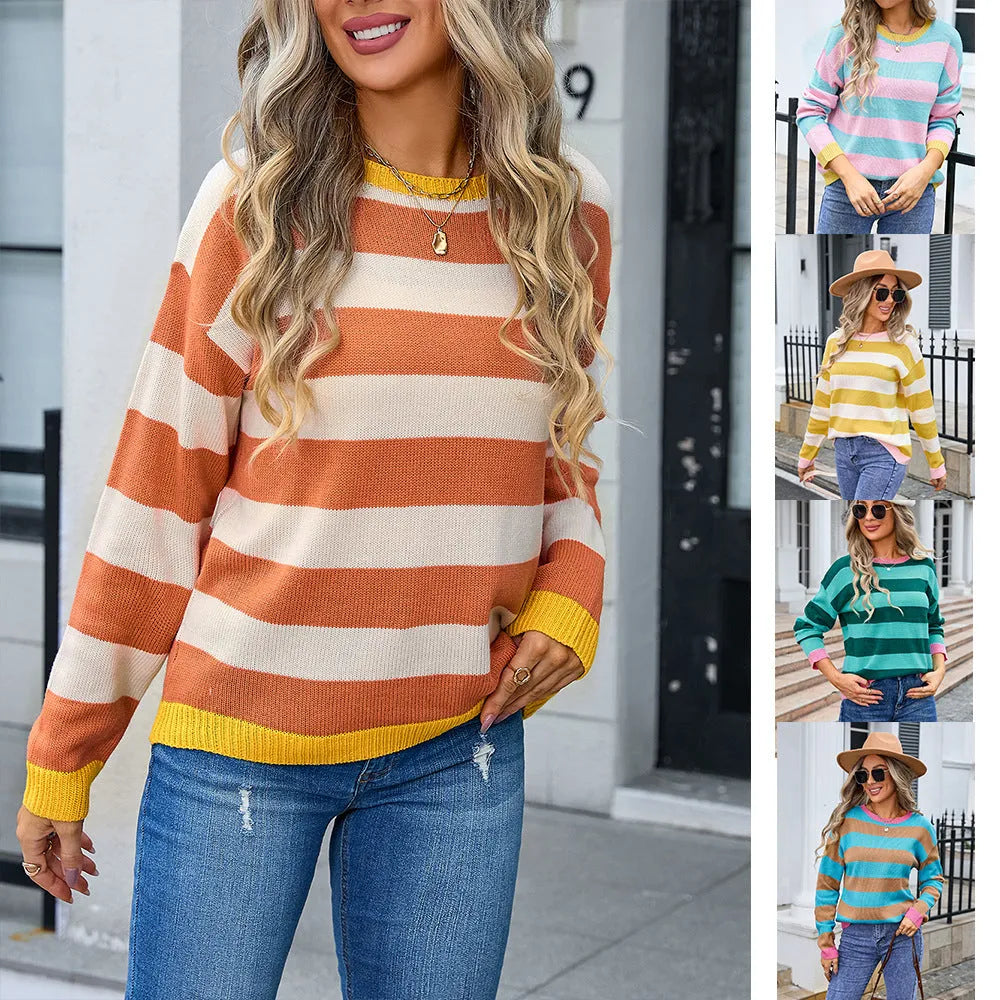 Women's acrylic floral pattern sweater in blue colour showing round neck and long sleeves