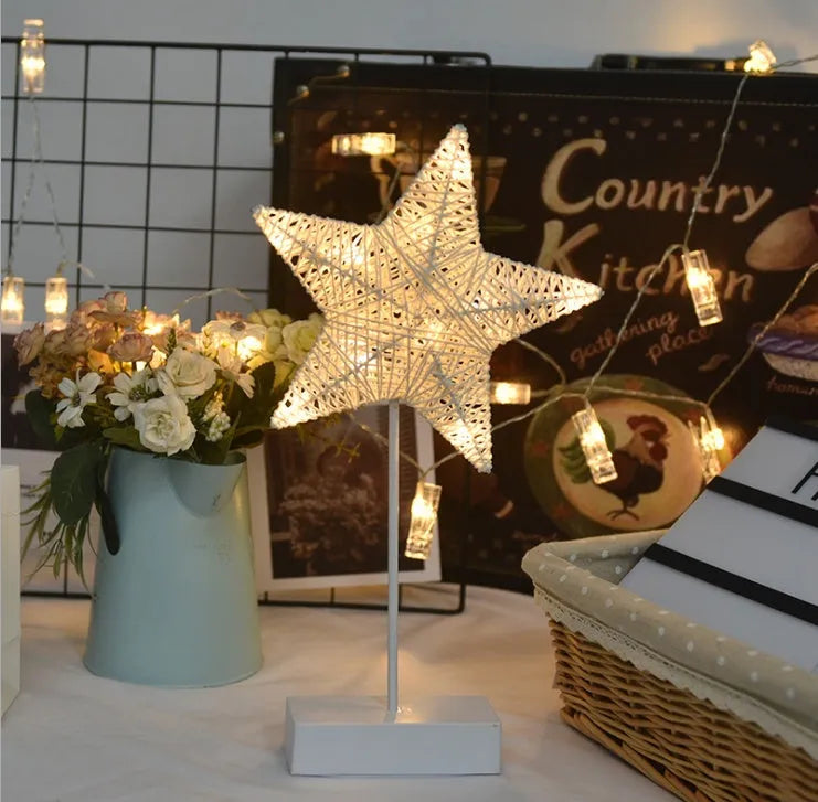 Rattan ball LED string lights with star, heart, and moon shaped lamps for bedroom decoration