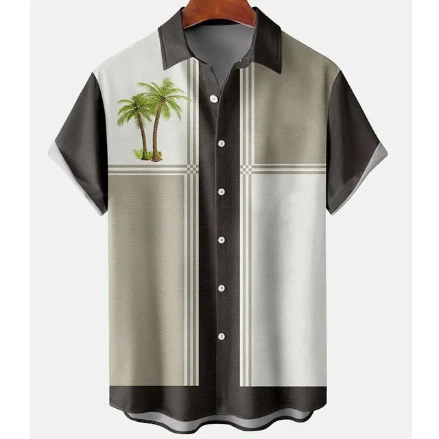 Men's slim fit floral print beach shirt in polyester with short sleeves