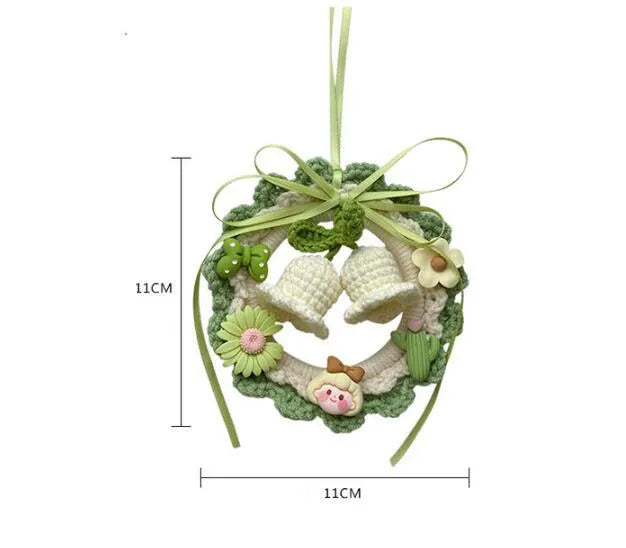 Woven wool bell orchid car pendant hanger in multiple colour options with dream catcher variations
