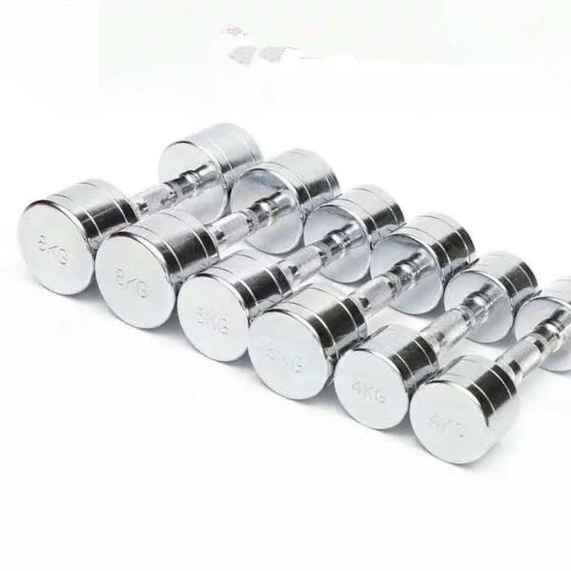 Silver pure steel electroplating dumbbell with ergonomic handle design for home gym