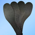 Black carbon fibre running insoles with 3K weave pattern showing full palm design for shock absorption