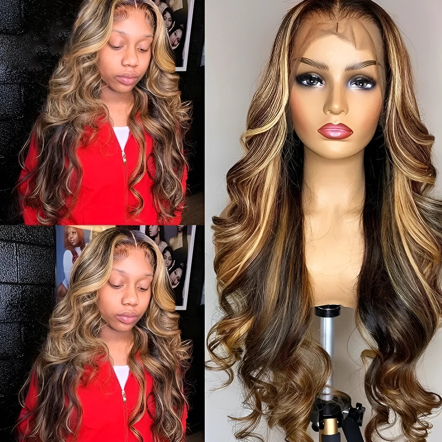 Front lace wig with 134 gradient colour transitioning to long curly hair with side bangs
