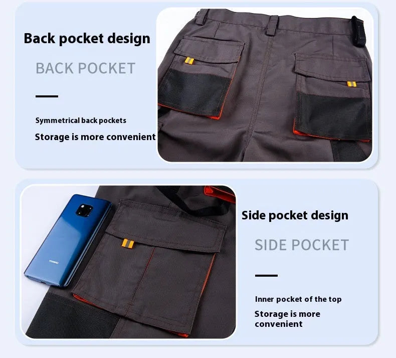 Men's dark gray multi-pocket cargo pants with large pockets and polyester fabric