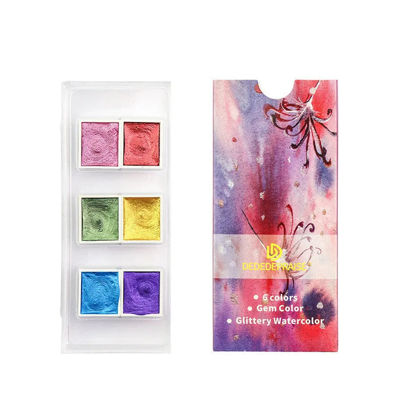 Pearlescent solid watercolour pigment blocks in box, 17mm × 20mm × 10mm size for painting