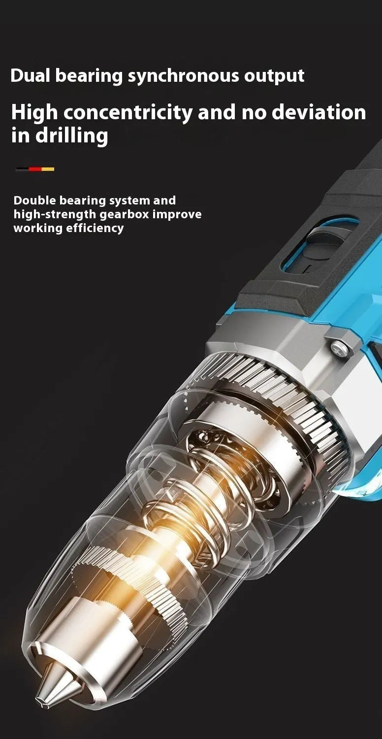 12V two-speed pistol grip impact drill and screwdriver set in a plastic storage case.