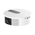 White HD 720p home theatre projector with remote control on a table