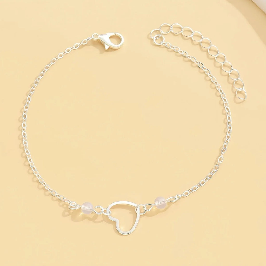 Adjustable heart pendant anklet in gold and silver alloy for women