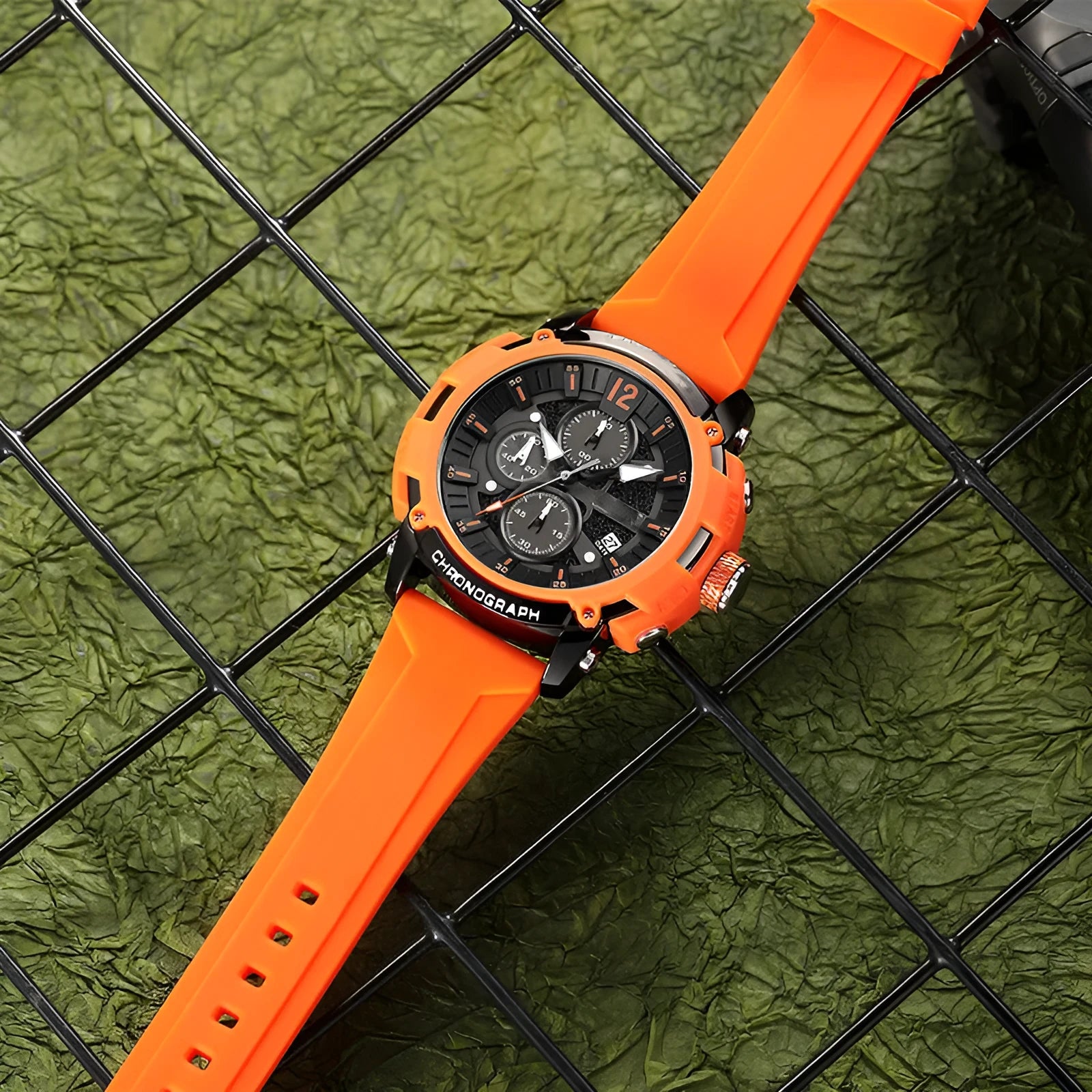 Men's digital watch with luminous display showing time and calendar, waterproof to 30M